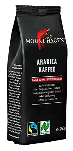 Mount Hagen Bio FT Naturland Röstkaffee Arabica, ganze Bohne, entkoffeiniert, 250 g