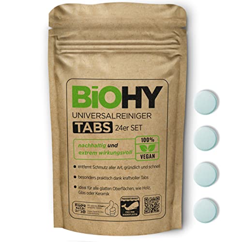 BIOHY Universalreiniger Putzmittel Tabs (24er-Set) | nachhaltige Allzweck-Tabletten zum Auflösen | Haushaltsreiniger | mikroplastikfrei | Küchen-, Bad- & Glasreiniger | entfernt Kalk, Fett