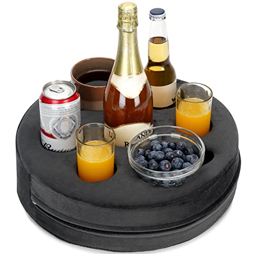 Couch-Getränkehalter, Sofa-Getränkehalter, herausnehmbares und waschbares Samt-Cup-Cosy-Kissen-Kissen-Schoßtablett mit Kaffeetassenhalter für Zuhause, Auto, Bad, Park, Reisen, drinnen, draußen – Grau