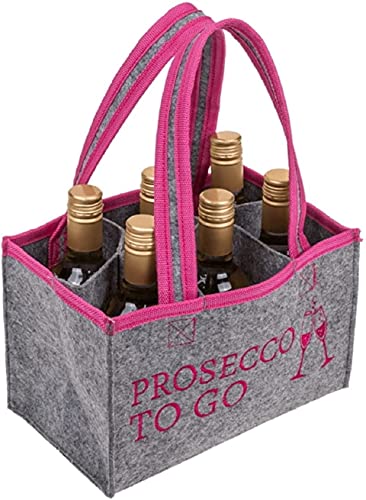 ReWu Tragetasche Prosecco to go Handtasche Aus Filz In Grau und Pink Geschenk Junggesellenabschied Party