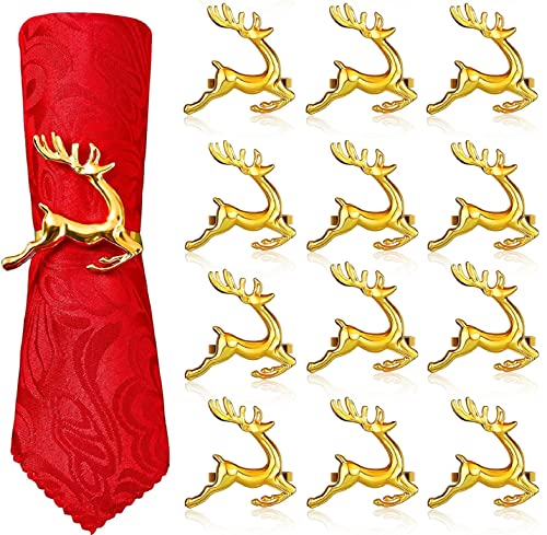 LATERN 12 Stück Weihnachten Rentier Serviettenringe, 6CM Gold Hirsch Serviettenhalter Rentier Serviettenschnalle für Weihnachten Mittagessen Thanksgiving Party Urlaub Hochzeit Tischdekoration