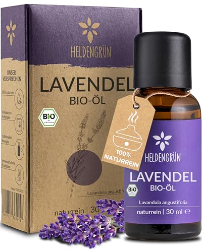 Heldengrün® BIO Lavendelöl [100% NATURREIN] - Der Echte Lavendel - Lavandula Angustifolia - Ätherisches Öl Bio - Duftöl Lavendel für Aromatherapie