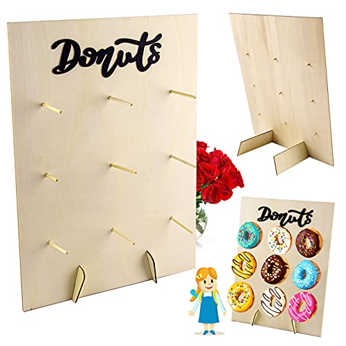 QUACOWW Donut Wand Donut Ständer 30x40cm Wand Display Ständer Holz Donut Donut Halter mit Holzstab für Party Festival Dekorationen Hochzeit Geburtstag Dessert Tisch (Stil A)