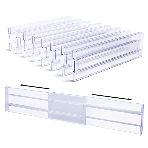 Vtopmart 8er-Set Kunststoff Schubladentrenner Verstellbar (12.2-21.4"), Transparente Schubladenteiler, Schubladen Organizer für Küchenspeicher, Schlafzimmer