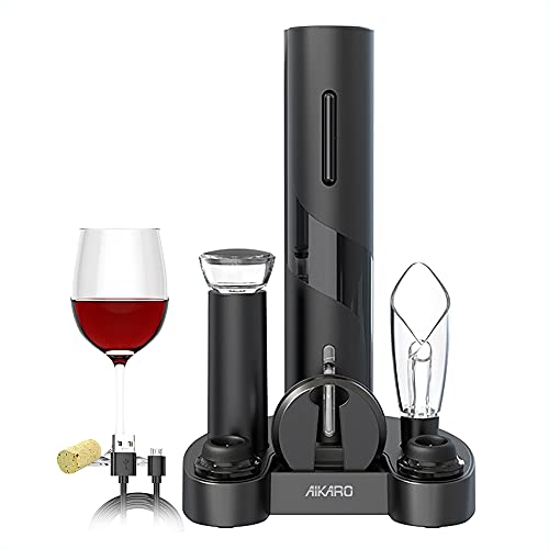 AIKARO Elektrischer Korkenzieher Wein öffner Weinflaschenöffner Automatischer Flaschenöffner, Wiederaufladbar (Set mit Sockel)