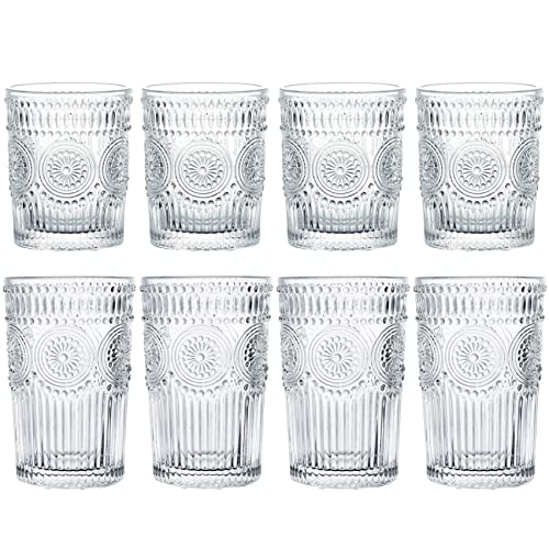 Kingrol 8 Stück Romantische Trinkgläser, 4 Highball-Gläser (350 ml) und 4 Steingläser (250 ml), Premium Glasbecher Glaswaren Set für Wasser, Getränke, Bier, Cocktails