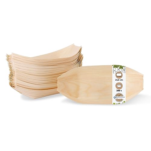 BIOZOYG 200x Fingerfood-Schalen Einweg aus Holz 11 cm - Snackschalen naturbelassen & modern - Catering-Zubehör Buffet, Holzschalen