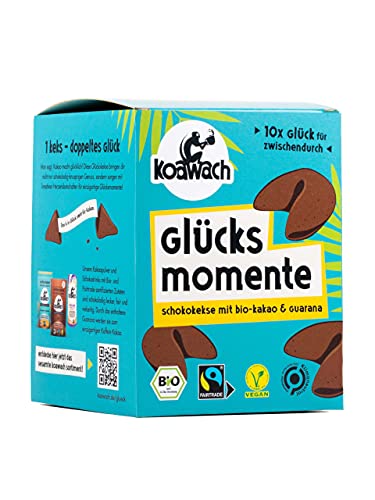 koawach Glückskekse Glücksmomente Schokolade Vegan – Schokokeks einzeln verpackte Kekse – Nachhaltig, Bio & Fairtrade – Guarna Kekse mit Koffein