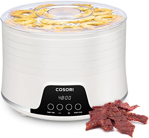 COSORI Dörrautomat für mehr Möglichkeiten, Food Dehydrator mit 5 stapelbaren und herausnehmbaren Tabletts, Einstellbare Höhe, Temperaturregelung(35-75℃), BPA-frei, 350W,Weiß