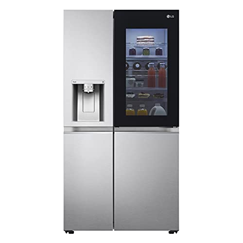 LG GSXV91BSAF, Klasse F, 635 L, Side-by-Side Kühlschrank mit InstaView, Total No Frost mit Gefrierfach, Crushed Ice - & Wasserspender mit UVnano, DoorCooling+, LINEARCooling, Wi-Fi ꟷ Brushed Steel