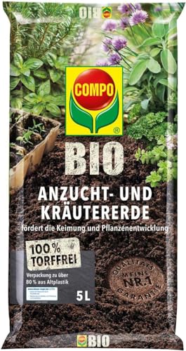 COMPO BIO Anzuchterde und Kräutererde – torffreie Blumenerde – geeignet für Aussaat, Kräuter, Stecklinge und Jungpflanzen – 5 Liter