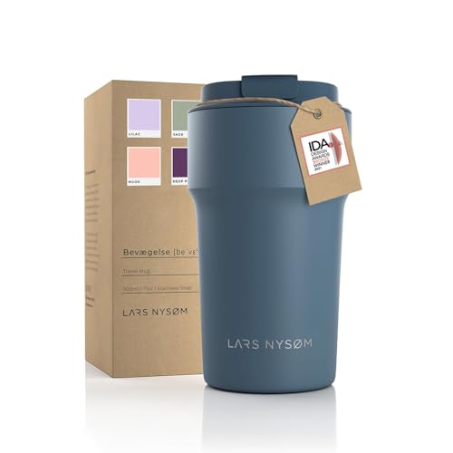 LARS NYSØM Thermo Kaffeebecher-to-go 500ml | BPA-freier Travel Mug 0.5 Liter mit Isolierung | Auslaufsicherer Edelstahl Thermobecher für Kaffee und Tee unterwegs | Teebecher (Blue Stone, 500ml)