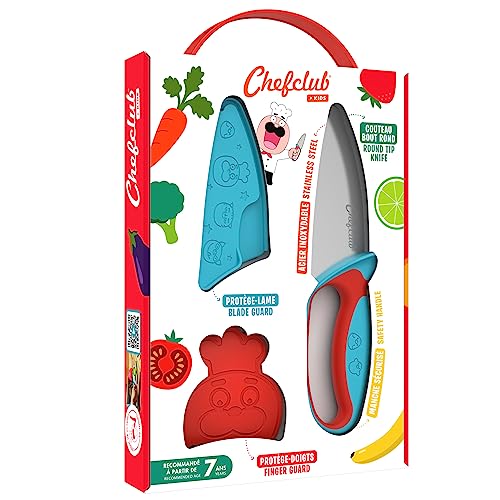 Chefclub Kids - Messer für Kinder, mit Fingerschutz, Klingenschutz und ergonomischen Griff, Blau und rot