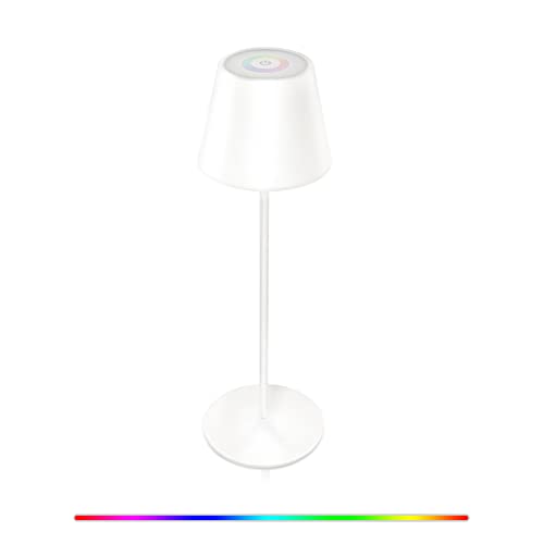 LED Akku Tischlampe,Touch Dimmbar 8 Farben RGB Metall led tischleuchte kabellos- Indoor und Outdoor,IP54 wasserdicht aufladbare LED Tischlampe für Schlafzimmer,Lesen,Arbeit,Bars,Restaurants(Weiß)