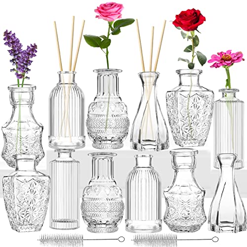 Kleine Vasen Set 12er Mini Vase Glas Vintage Hochzeit Kristalle Klare Blumenvase Verschiedene Groessen Modern Schmal Glasvasen Tischdeko Fur Blumen Deko Wohnzimmer Bad Muttertagsgeschenk