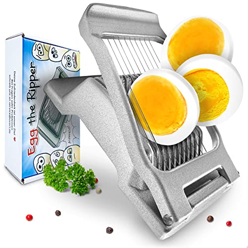 Egg the Ripper® Eierschneider Edelstahl - Eiertrenner aus Aluminium + rostfreien Edelstahl-Drähten - Eierharfe für perfekte Scheiben Inkl: Gratis e-Book mit Eier-Rezepten (Eitrenner, Erdbeerschneider)