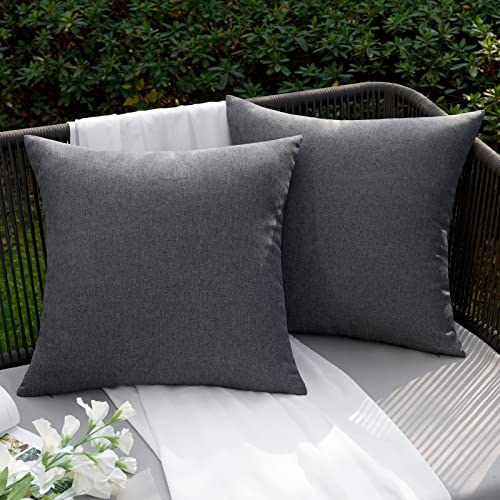 EMEMA Kissenbezug Outdoor Wasserdicht Sofakissen Wasserfest Dekokissen Kissenbezüge Dekorativ Kissen Kissenhülle aus Polyster für Garten Sofa Wohnzimmer Bett 2er Set 40x40 cm Dunkelgrau