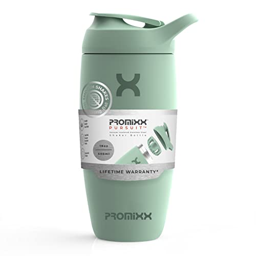 Promixx Shaker Bottle – Premium Protein Shaker Flasche für Supplement Shakes – Easy Clean, Edelstahlbecher (550 ml, Seegras Grün)