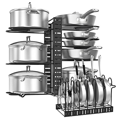 Housolution Pfannenhalter für Schrank, Töpfe und Pfannen Aufbewahrung Organizer Topfdeckelhalter mit 2 DIY-Methoden, Pfannenständer Deckelhalter mit 8 Verstellbaren rutschfest Teiler