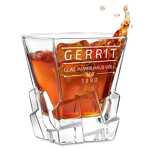 Maverton Whiskey Glas mit Gravur - 330ml personalisiert - edles Kristallglas - zum Jubiläum - für Männer & Scotchgenießer - Whiskyglas mit luxuriösem Design - voll