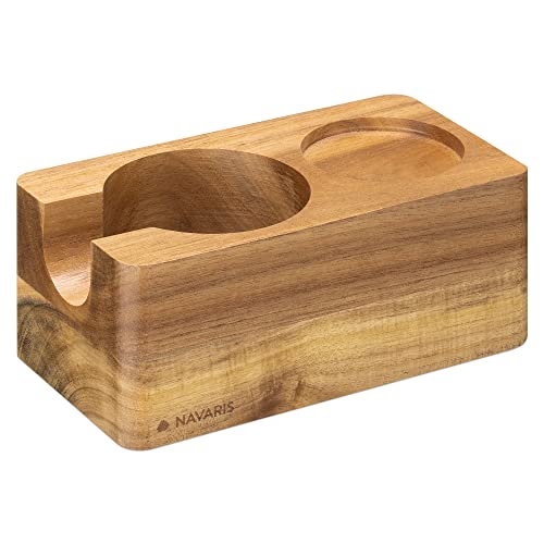 Navaris Tamperstation 58mm aus Akazienholz - Holz Tamper Station für Siebträger - Abklopfbehälter Abklopfer - Barista Zubehör - Natur braun