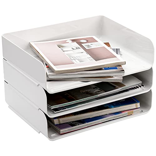 Okllen 3er-Pack Stapelbare Desktop Briefablage, 3 stöckige Papier Dokumentenablage Organizer Schreibtisch Aktenregal für A4 Papier, Zeitschriften, Quittungen, Bürobedarf, 31,5 x 24,5 x 7 cm