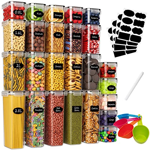 Withosent Vorratsdosen Luftdicht 25er Set, Aufbewahrungsbox Küche mit Deckel aus Plastik, Vorratsbehälter Vorratsdose Containers für Spaghetti, Mehl, Müsli, Cornflakes(2.8L 2L 1.6L 0.8L)