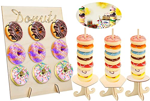 Lostwry 4 Stück Donut Ständer Holz Donut Wandhalterung Donuts Halter Donut Dekoration Kann Donut Wand für Hochzeiten Geburtstage Partys Jubiläen Resaurants Partydekoration