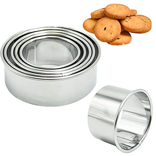 SZXMDKH Edelstahl Ausstechformen 5 Stück Ringe Keksformen Cutter Set Speiseringe Keks Cookie Rund Plätzchen Ausstecher （5.5/6.5/7.5/8.5/9.5cm）, Silber, qqdyx5j01