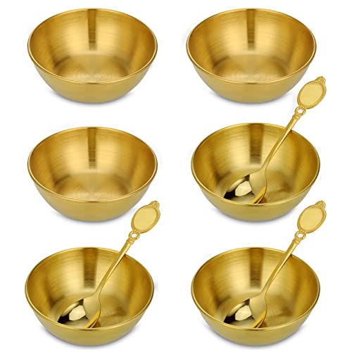 6er-Set Edelstahl Schälchen, Saucenschälchen Gewürzschalen Tapas-Schalen Kleine Servierschalen, Mini Dipschalen mit 3pcs Löffel, Dip Schalen Set für Sushi, Snacks, Dessert, Dips,Saucen,Frittes(Ø 9cm)