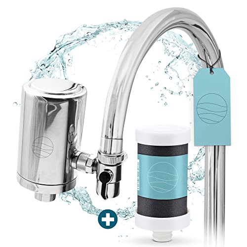 up!water® Wasserfilter für Wasserhahn | Edelstahl | Leitungswasser filtern | Filter für Armatur | Trinkwasserfilter mit Kartusche aus nachhaltigem CoconutBlock