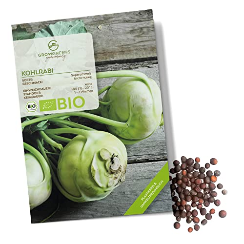BIO Kohlrabi Samen (Superschmelz, 20 Korn) - Kohlrabi Saatgut aus biologischem Anbau ideal für die Anzucht im Garten, Balkon oder Terrasse