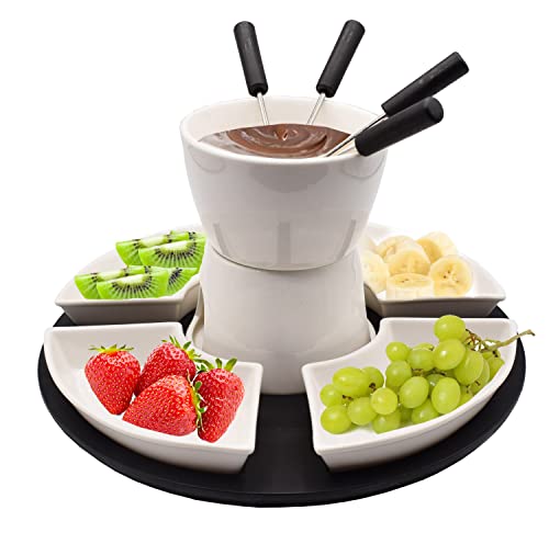 BeBuy24 Fondueset 11 teilig Keramik Porzellan Schokofondue Käsefondue Fondue Set Schoko Käse