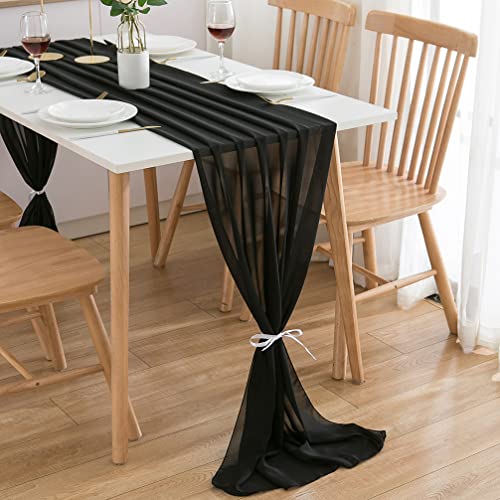 CHUQING Tischläufer Chiffon,70x300 cm,in Schwarz,abwaschbar Table Runner,Tischdeko Hochzeit