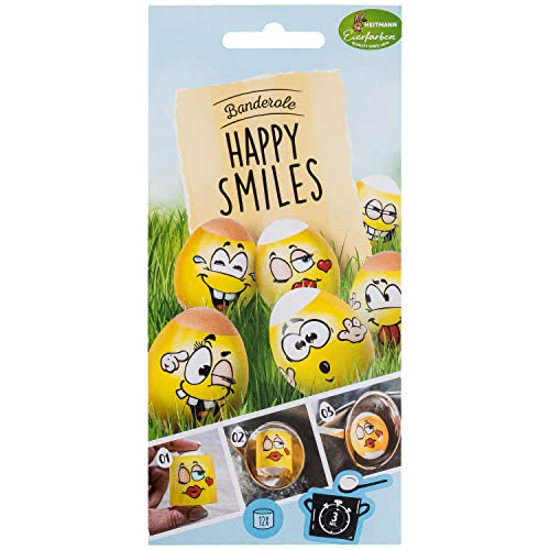 Heitmann Eierfarben - Banderole Happy Smiles - 12 Sleeves in 6 Motiven, 1018960, Gelb, 17 x 8 x 0,1 cm