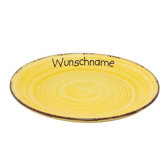 Doriantrade Speiseteller Teller flach 27cm Keramik Bunt Gelb personalisierbar mit Wunschname Name Namen personalisiert