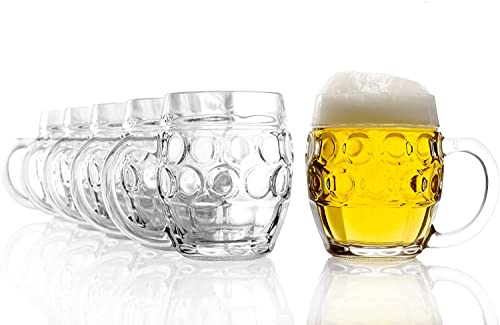 Oberglas Tübinger Augenkanne Bierkrug mit Schild / 6er Set Bierkrüge 250 ml mit Füllstrich/Stabiler Bier Krug/Biergläser aus Soda Lime Glas/Bierseidel Spülmaschinengeeignet