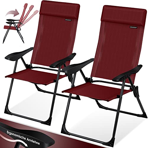 KESSER® 2er Set Gartenstuhl Hochlehner Alu Klappstuhl 7-Fach Verstellbar mit Armlehnen Atmungsaktiv klappbar Campingstuhl Balkonstuhl Klappsessel Garten Terrasse, Bordeaux