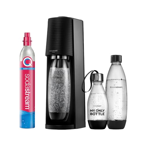 SodaStream Wassersprudler TERRA Vorteilspack mit CO2-Zylinder, 2x 1L spülmaschinenfeste Kunststoff-Flasche und 1x 0,5L spülmaschinenfeste Kunststoff-Flasche, Höhe 44cm, Schwarz