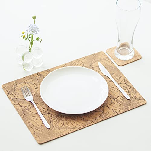 Tischsets abwaschbar aus Kork, Platzset und Untersetzer 4er Set, Hitzebeständige Platzdeckchen,rutschfeste Tischuntersetzer, Tischunterlage Esstisch, Untersetzer Teller für Outdoor Balkon Garten