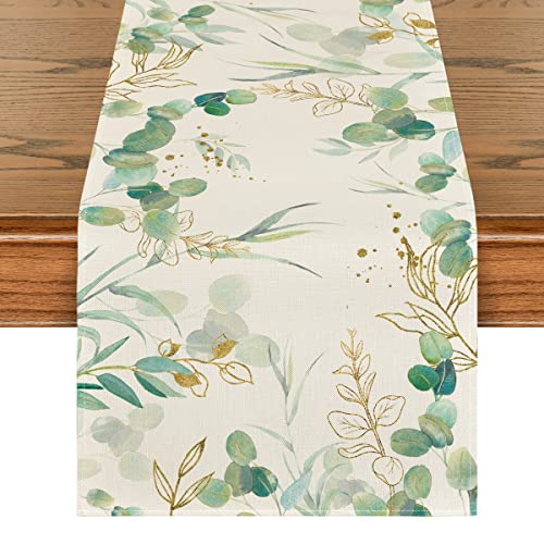 Artoid Mode Grüner Eukalyptus Sommer Tischläufer, Hochzeit Küche Dekoration drinnen draußen Urlaub Party Wohnzimmer Dekor 40 x 140 cm