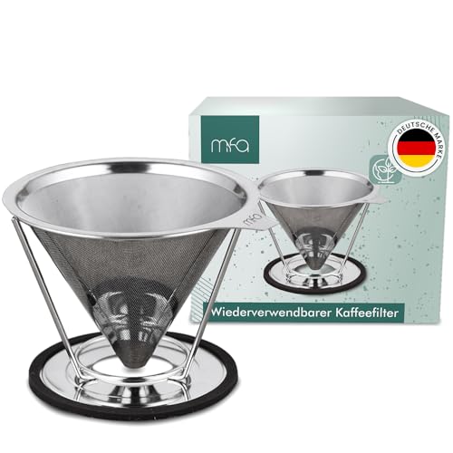 mfa® Wiederverwendbarer Edelstahl Kaffeefilter, ideal für Filterkaffee, Chemex, Pour Over und Cold Brew Coffee, Dauerkaffeefilter aus Metall, Kaffee Dripper Permanent für 4 Tassen