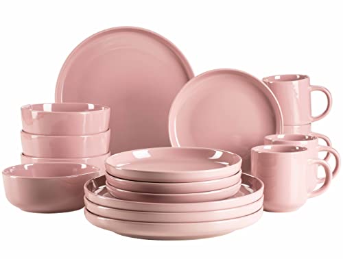 MÄSER 934005 Serie Alenia, Geschirr Set für 4 Personen in modernem skandinavischem Design, 16-teiliges Kombiservice aus Keramik in Rosa, Steinzeug