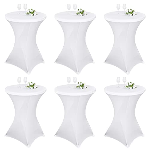 Pesonlook 6er-Set Stretch Stehtisch Husse für Bistrotisch Ø 80-85 cm Elegante,Verstärkung im Fußbereich,40°C Maschinenwäsche ，Stretch-Husse Weiß Hussen für Stehtische und Bistrotische（80×110cm,Weiß