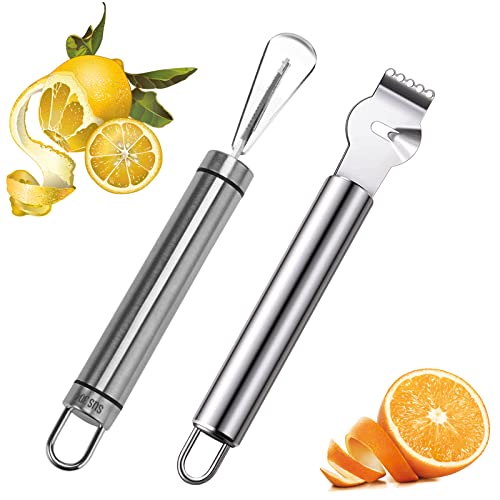 2 Stück Edelstahl Zitronenschaber, Zitronen Zester Schäler, Orangenschäler Zitronenreibe Zester,Zestenschneider Reibe Slicer Cutter Schäler Entferner küchenschäler für Gin Cocktails, Limetten Orangen