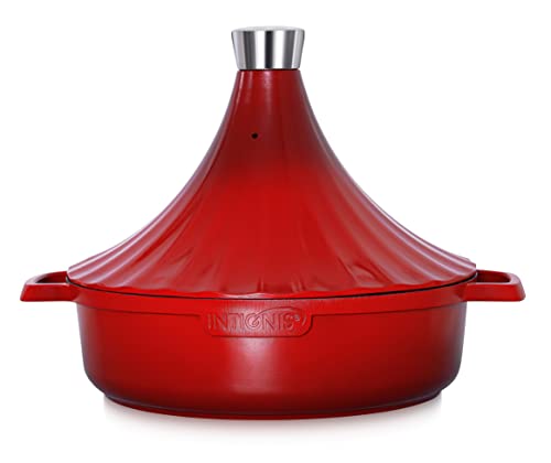 INTIGNIS Tagine-Topf Marokkanisch - Backofenfestes Tajine-Induktionsgefäß - Aluminium Antihaft-Tajin-Topf - 28cm - 4.43 Quart (Rot)