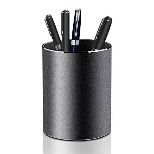 Metall Runder Stiftehalter Schreibtisch, Stifteköcher, Metal Round Stiftebox Füllfederhalter Pinselhalter Organizer Aufbewahrungsbox für Büro, Schule, und Haushalt, 8x10 cm, Schwarz