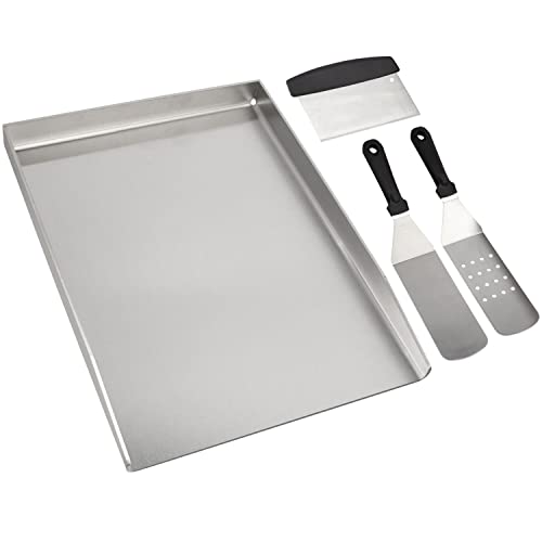 WELL GRILL 30x40CM Edelstahl Grillplatte mit Grill-Spachtel Schaber set, Universal BBQ Plancha Grillpfanne passend für Weber, Gasgrill und Holzkohlegrill