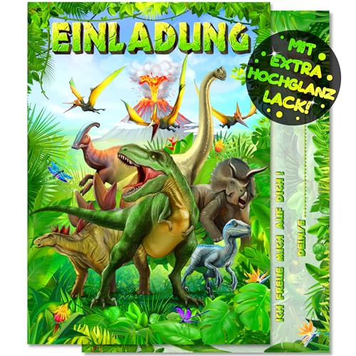 VULAVA 12x Dinosaurier EINLADUNGSKARTEN KINDERGEBURTSTAG Junge Mädchen - die Dino PARTY Karten sind die Dino EINLADUNG für Jungen Mädchen Kinder GEBURTSTAG Dino KINDERPARTY Dinosaurier MONSTER-PARTY