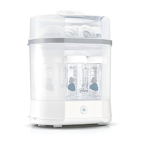 Chicco Modularer Sterilisator mit Trocknungsfunktion, Babyflaschen-Sterilisator, Einstellbarer Dampfsterilisator für Babyflaschen,für Mikrowelle, mit 2 Konfigurationen,Schnelle und Einfache Anwendung